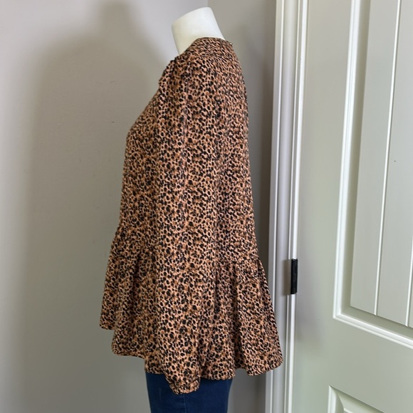 Tuckernuck Pomander Place Leopard Carlota Peplum Blouse Puff Sleeve Top Sz S - Picture 4 of 11